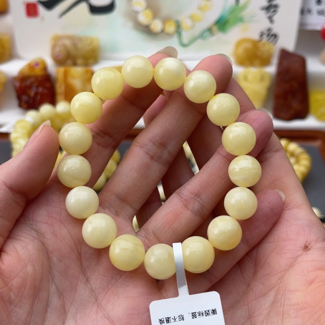 裸石琥珀未镶嵌蜜蜡圆珠瑕疵手串十二