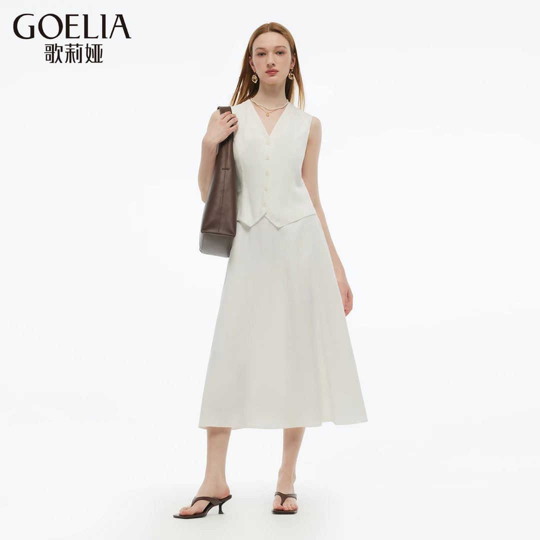 【福利款】歌莉娅醋酸马甲式假两件连衣裙白色显瘦无袖1E4C4K1G0