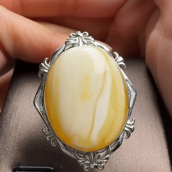 蜜蜡银S925镶嵌戒指戒指