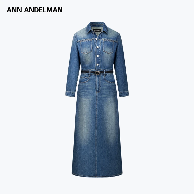 ANN ANDELMAN【吴千语同款】时尚设计后开衩牛仔衬衫长裙