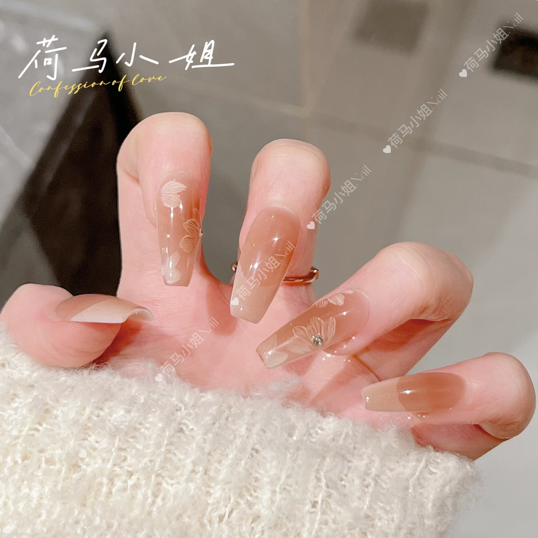 【咖啡拉花】裸色猫眼显白推荐爆款手工美甲短款显白穿戴甲甲片过年