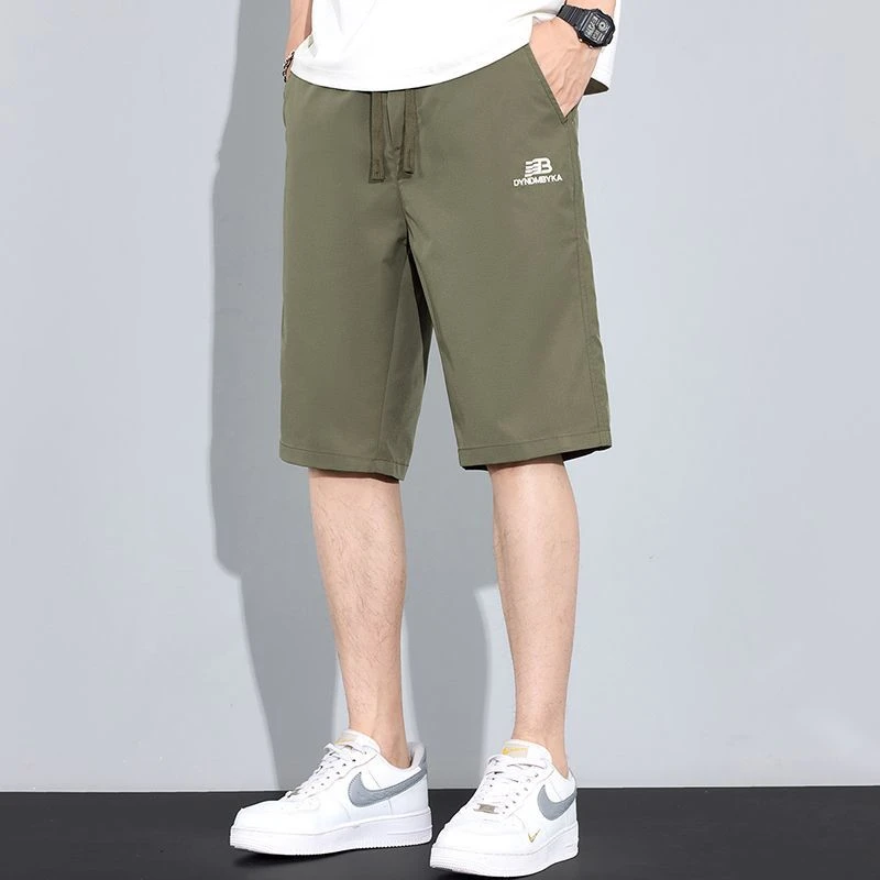 夏季冰丝休闲五分短裤直筒宽松外穿百搭裤子男女同款刺绣休闲短裤