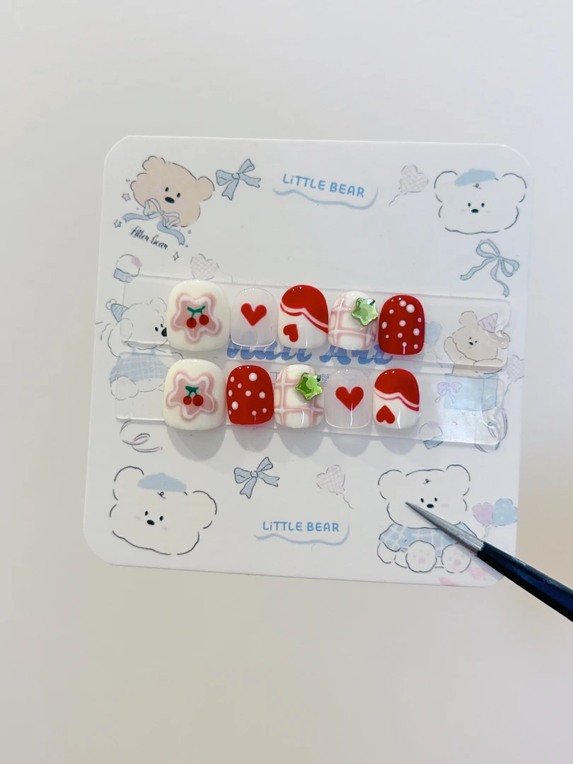 新年款小朋友纯手工穿戴甲新年款可爱红色穿戴甲（送工具包收纳盒）