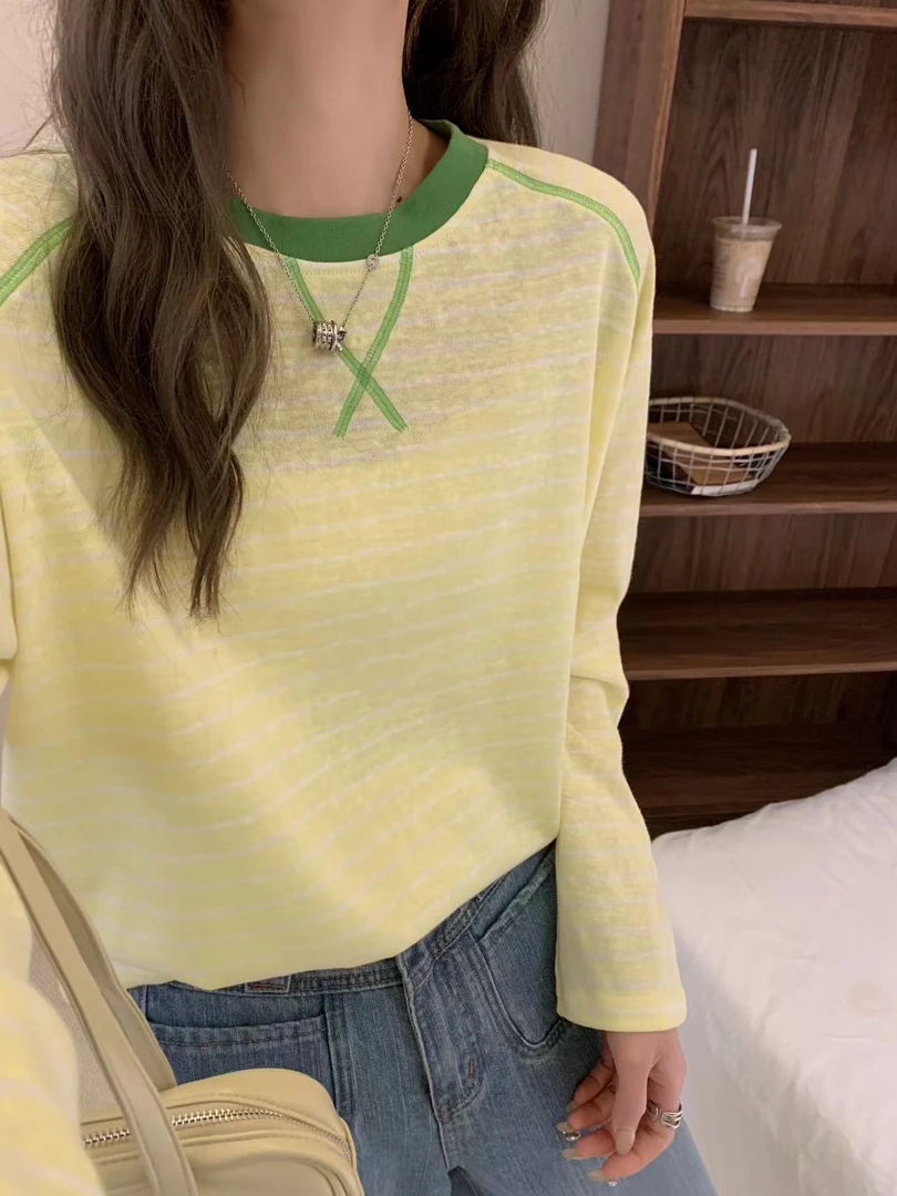 【2505】韩系撞色爆款马丝线条纹打底