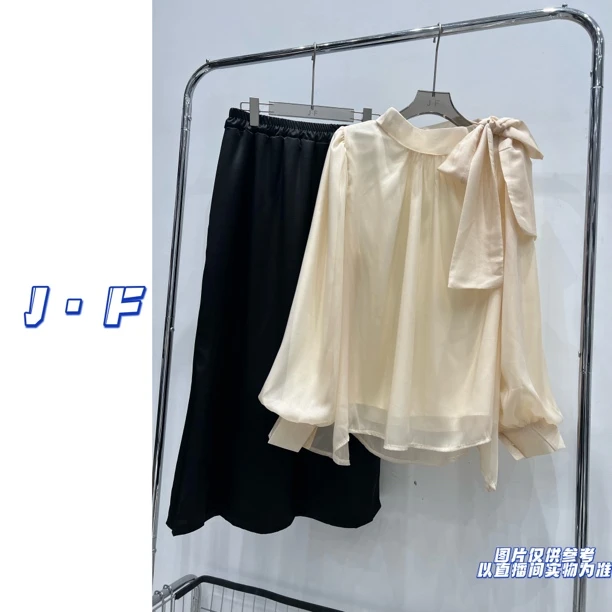 JF定制大码女装法式轻奢蝴蝶结上衣+半身裙套装6216996