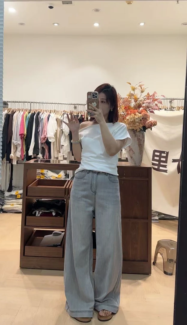 CHLILI【纽结斜肩】夏季显瘦气质设计感短袖露肩上衣
