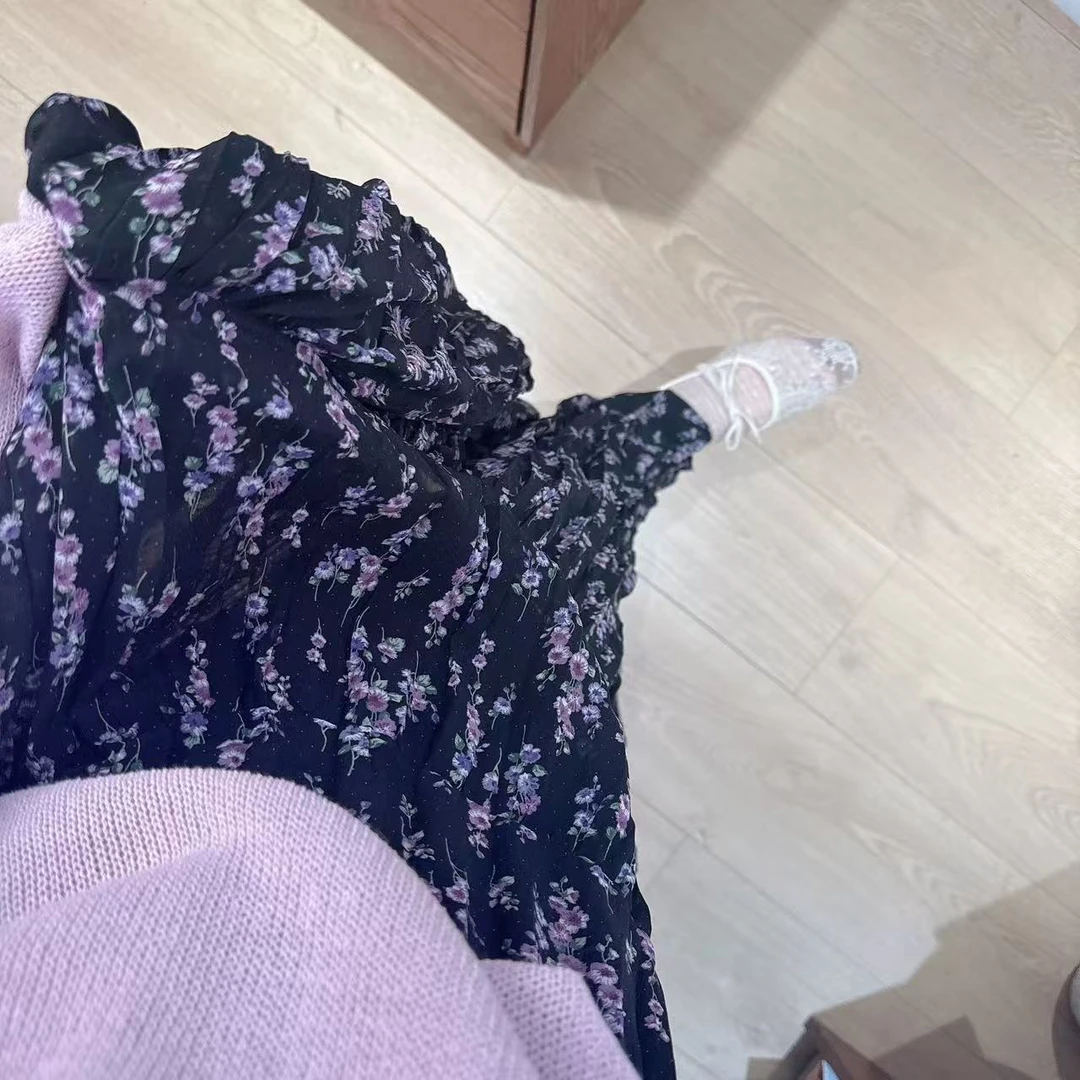 QianRH-9960春季新款紫藤花高腰显瘦气质百搭碎花半身裙