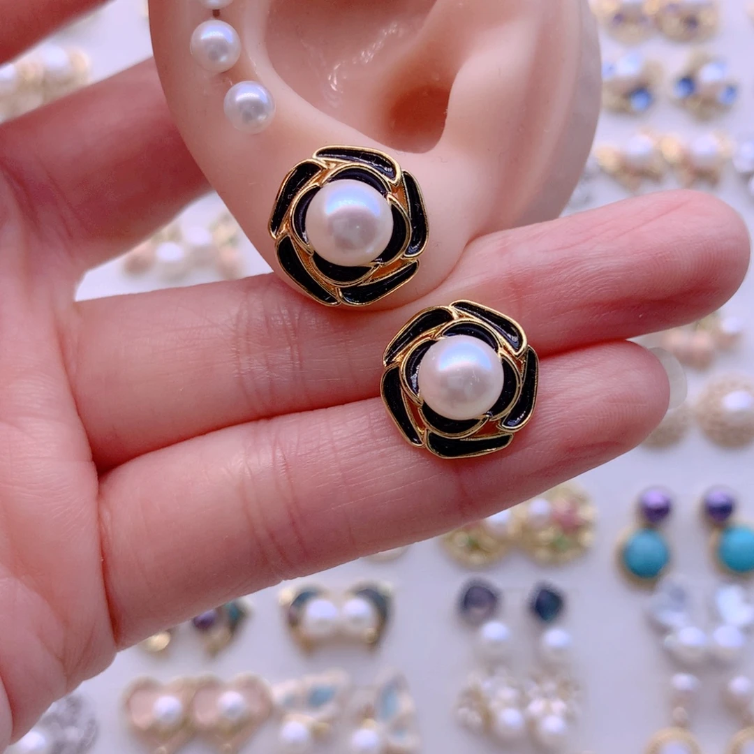 合金淡水珍珠耳饰