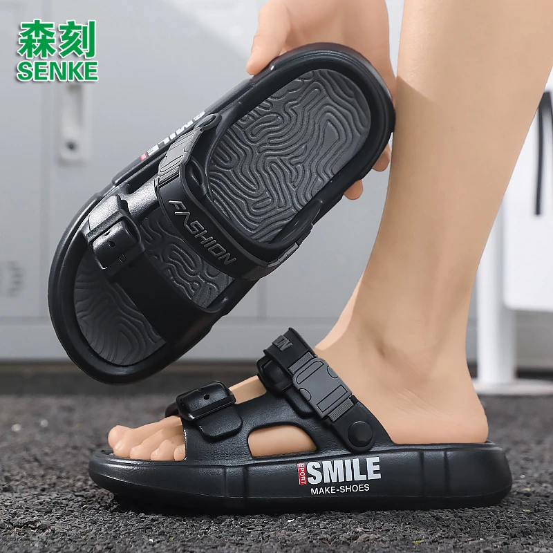 森刻夏季新款凉鞋防滑耐磨软底软面时尚百搭户外沙滩两穿男士潮拖