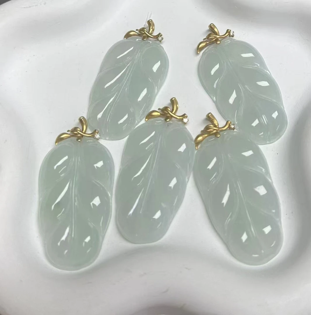 天然缅甸翡翠18K扣子叶子JEFG3417L