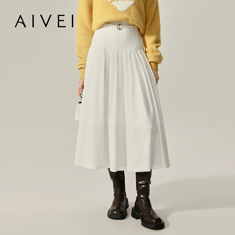 AIVEI欣贺秋季新清新纯欲通勤百搭高腰A字半身裙R755501A