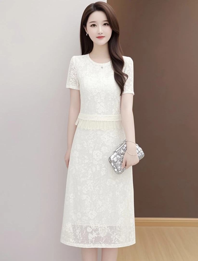 K211中性风时尚套装瘦气质修身减龄夏季新中式小个子镂空蕾丝