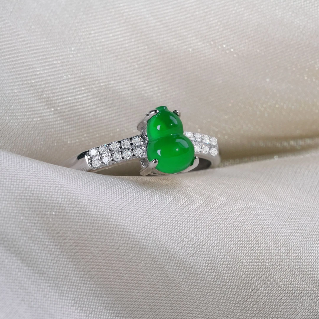 China Gold/中国黄金翡翠葫芦戒指s925镶嵌节日礼物气质款可调节