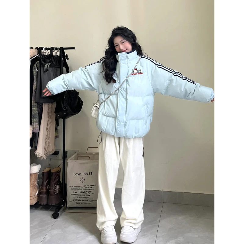 学院风洋气棉服女款冬季加厚御寒百搭三条杠棉衣少女感潮牌外套