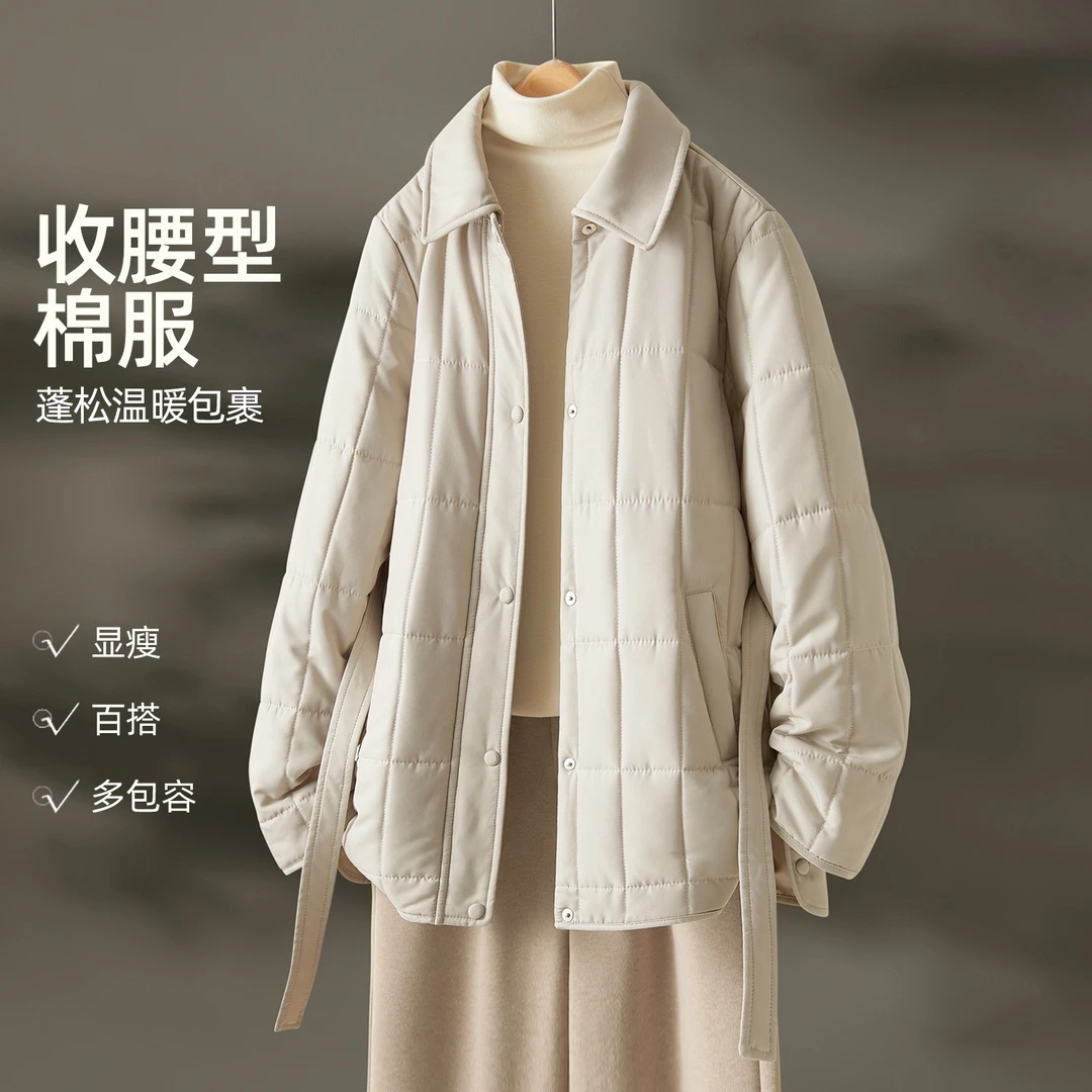 IHIMI/海谧2025冬季新款百搭简约设计感极简风衬衫式棉服外套0156