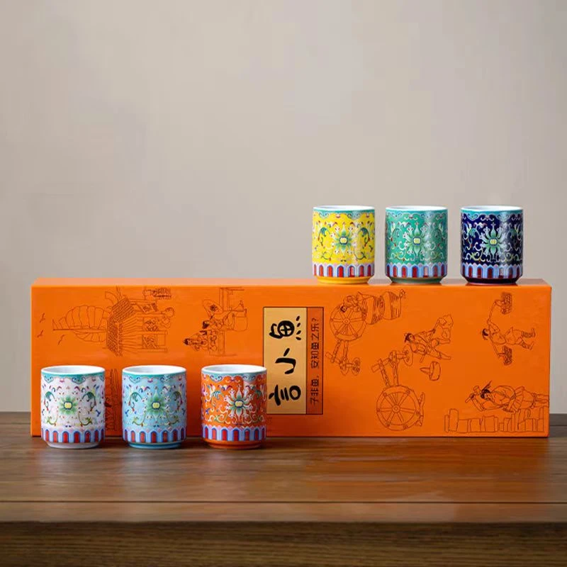 珐琅彩六头福寿双全杯套组A110