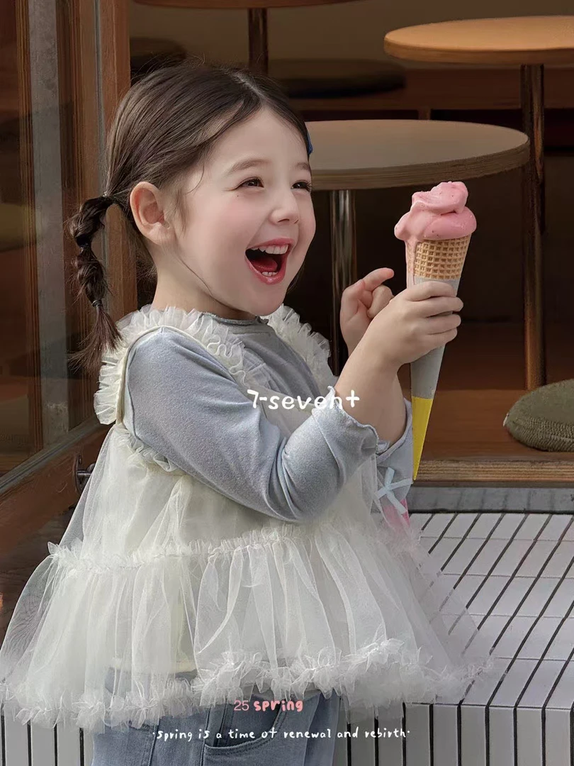 7家正版2025春季女童新款韩版洋气时髦吊带纱裙打底衫两件套现货