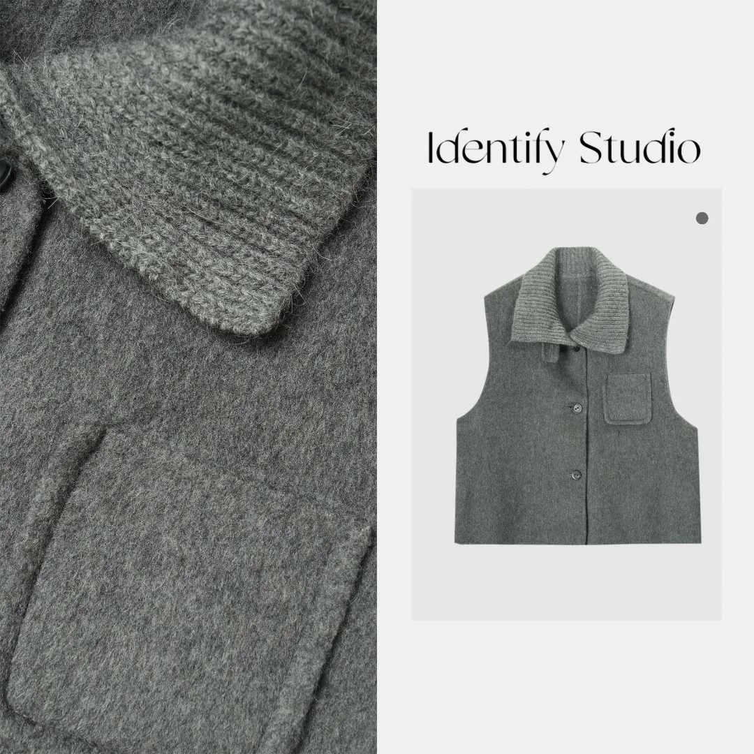 IDENTIFY秋季新款经典百搭休闲翻领羊毛马甲上衣25AWG91203