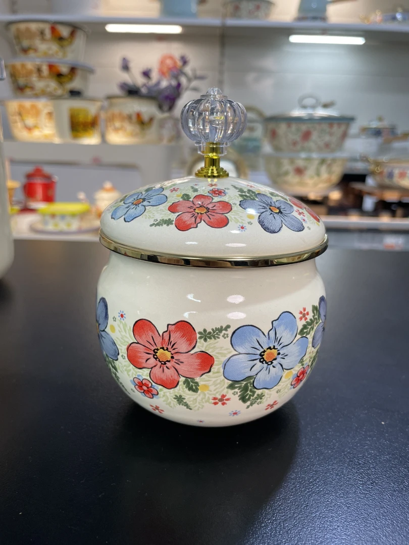 9口径珐琅搪瓷盛夏花糖罐储物罐多用罐1个