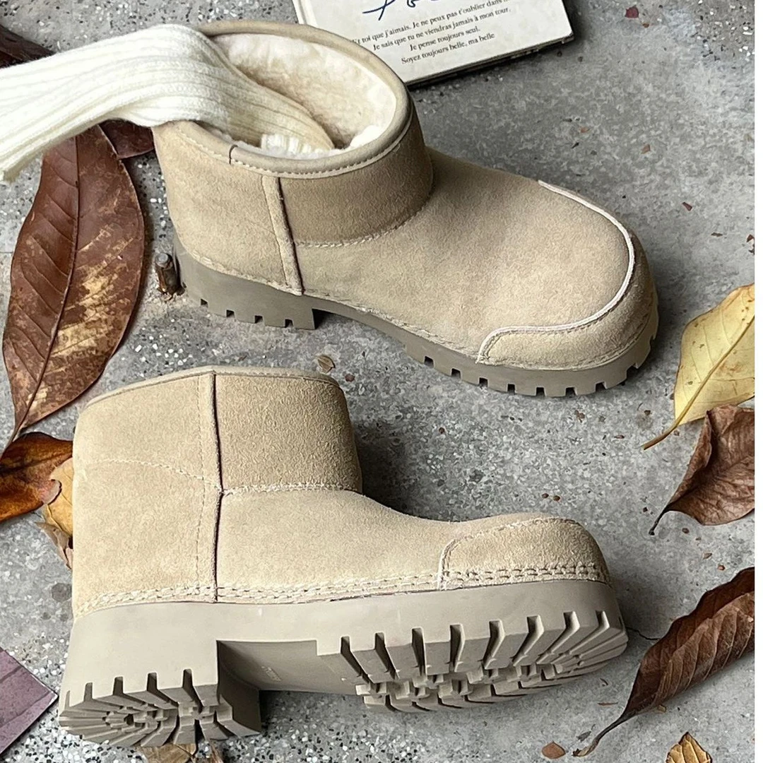 【陶陶专属】10195-03真皮圆头厚底雪地靴保暖加绒舒适女鞋