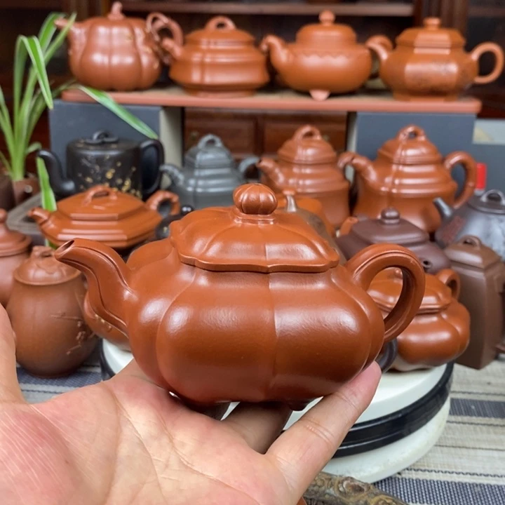 茶壶紫砂筋纹传炉260cc原矿赵庄朱泥