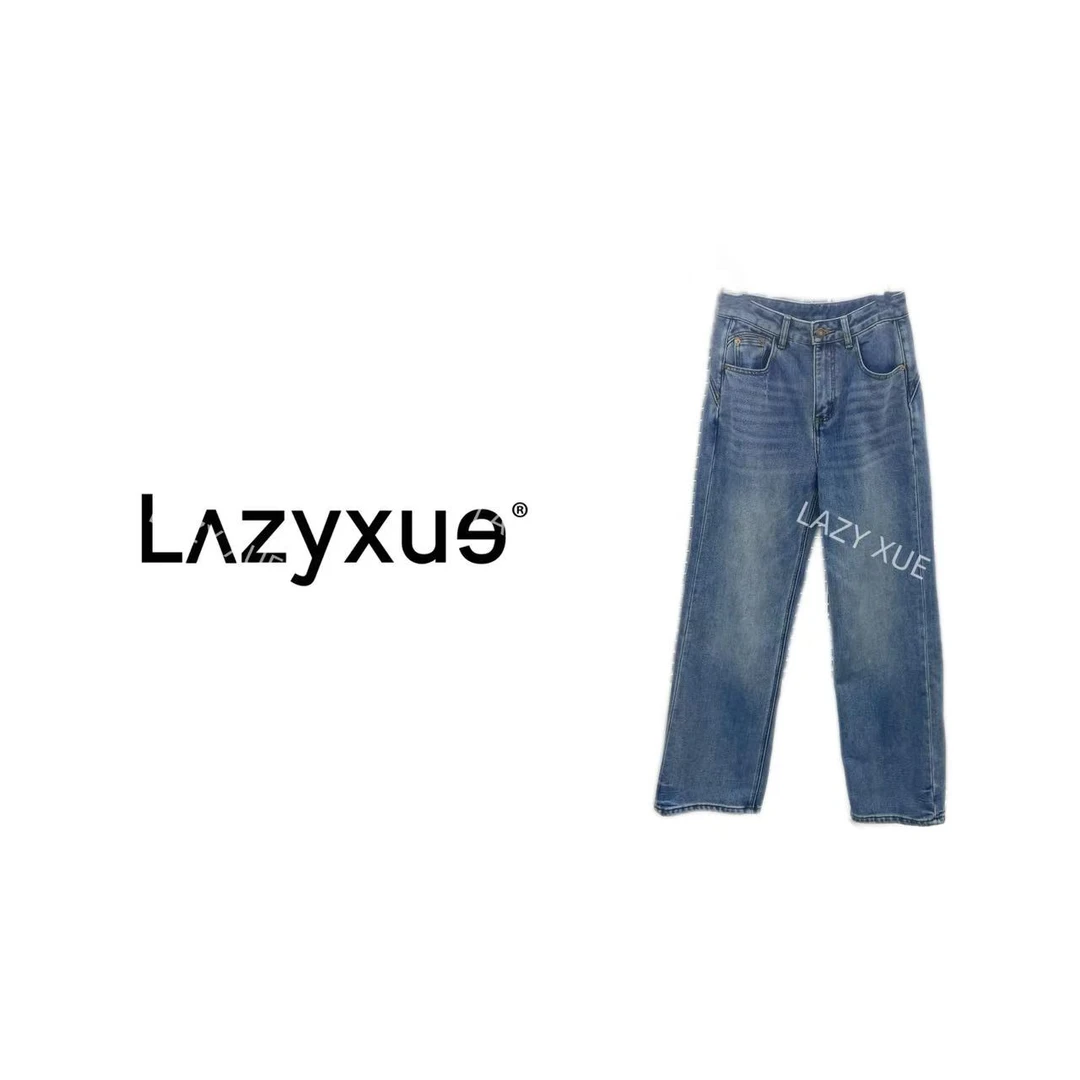 LAZYXUE薛懒懒/新款时尚百搭加绒显瘦直筒中高腰牛仔裤 WX1787