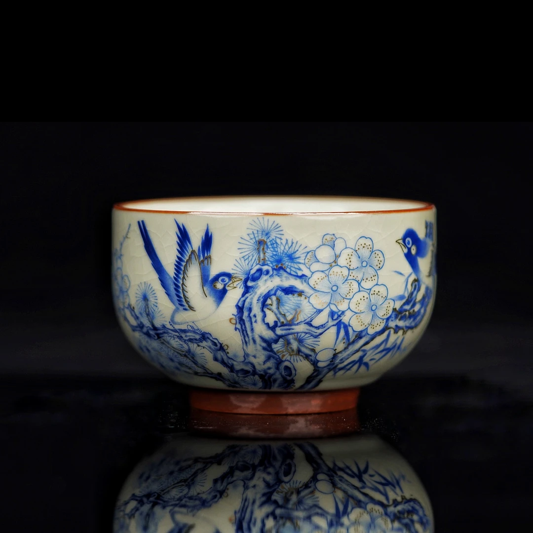 喜上眉梢 汝窑主人杯 送刺绣包 LC