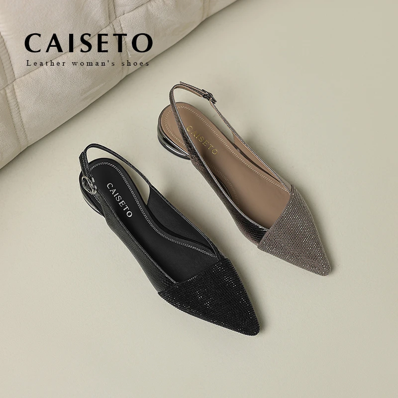 【枪色】牛皮/2.5cm 2025夏季浅口一字带法式尖头软底凉鞋25XL067