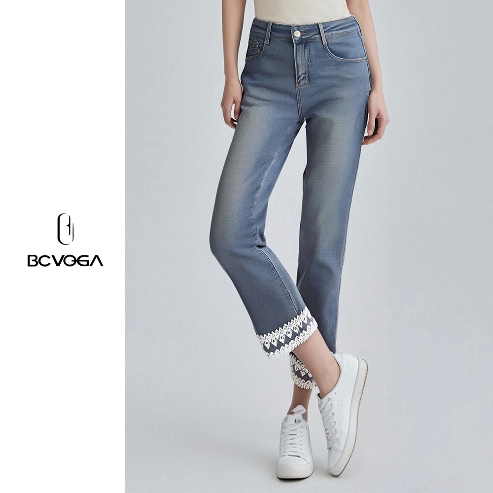 BCVOGA长裤直筒裤女夏季直筒宽松九分裤秋季时尚高腰牛仔裤