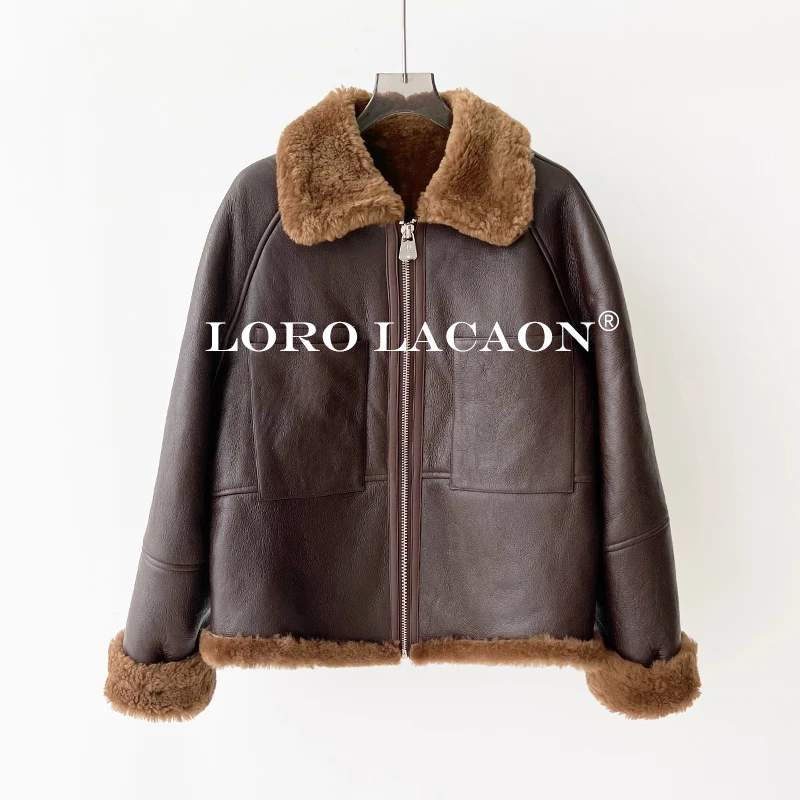 以赛亚 晨昏星隐 短款休闲皮草方领女款皮在外羊皮毛一体外套2537