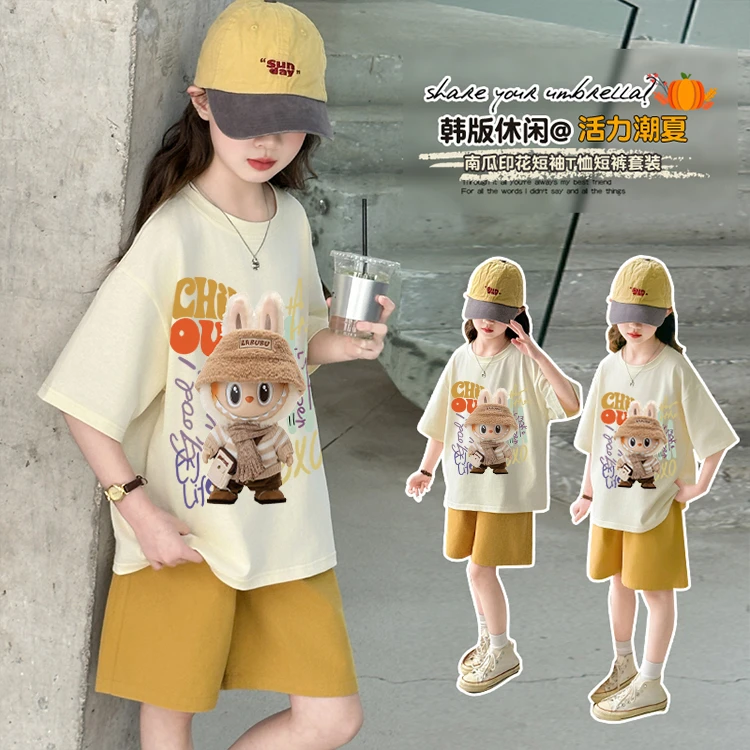 儿童夏季短袖套装2025新款女童夏款拉布布休闲运动两件套女孩洋气