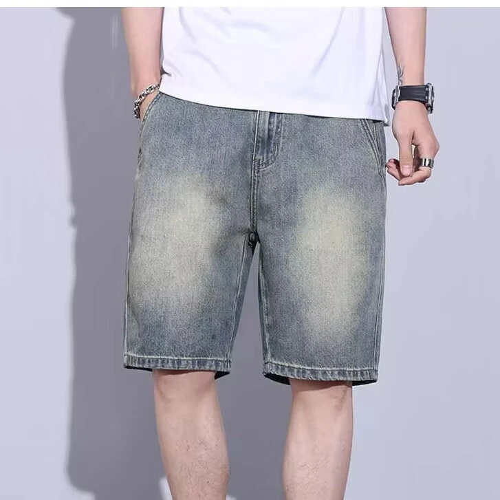 夏天牛仔短裤男士夏季薄款宽松潮牌直筒美式复古休闲裤子五分马裤