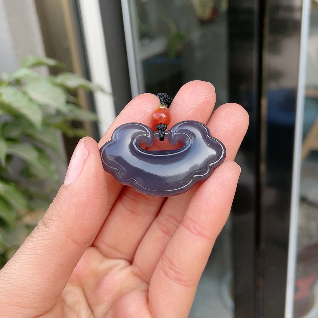 267176玉美人小程青海和田玉烟紫一品清廉平安如意锁挂件