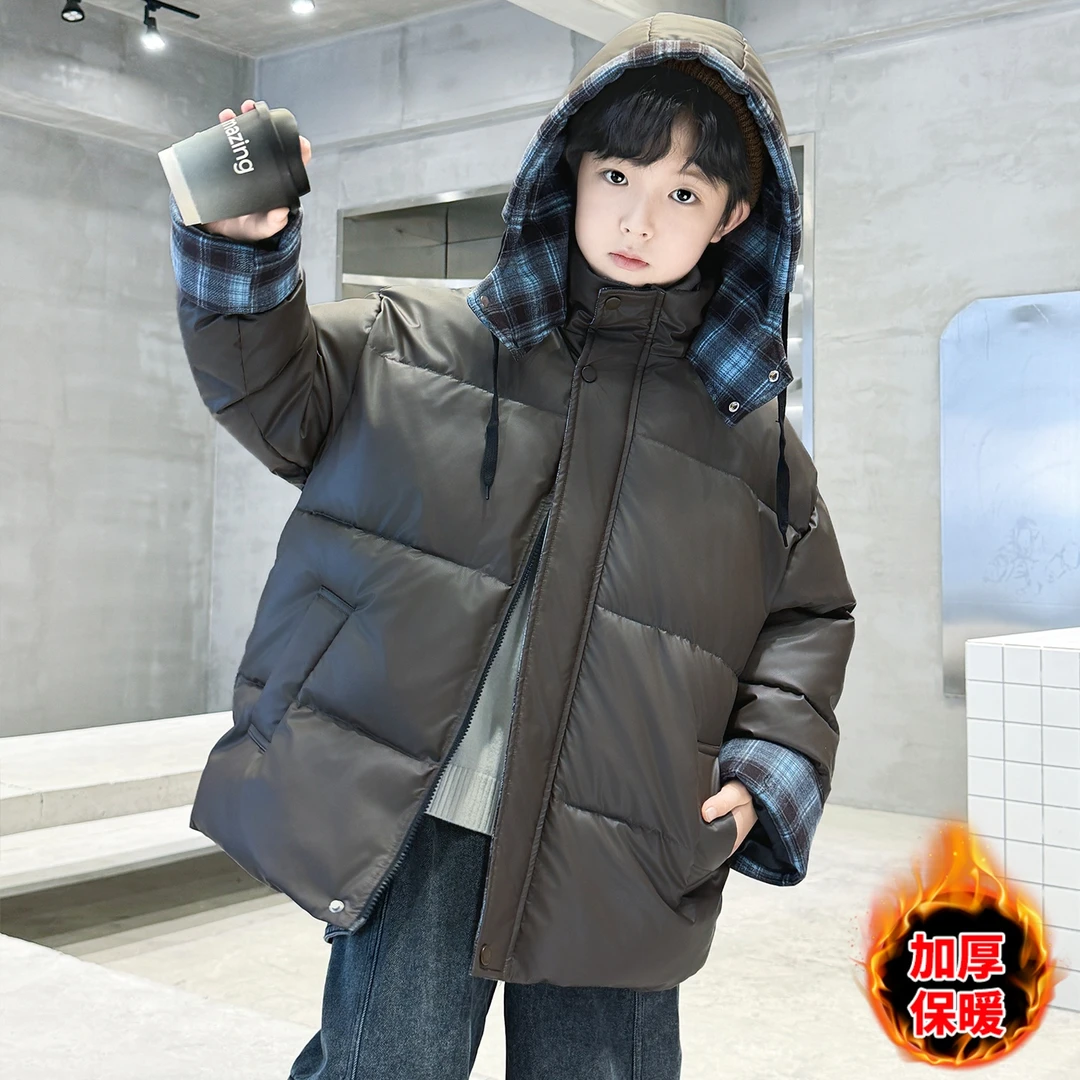 儿童免洗男童冬装皮棉服2025新款中大童棉袄冬季男孩加厚棉衣外套