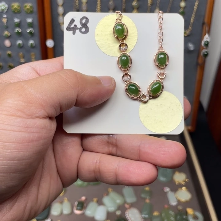 手链银S925镶嵌和田玉（碧玉）和田玉48