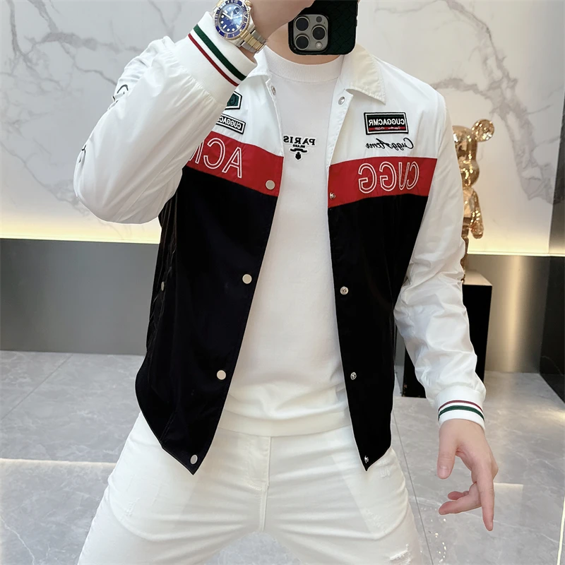 BX名品..经典立体刺绣章仔贴画拼色字母男士时尚外套2025春季新款