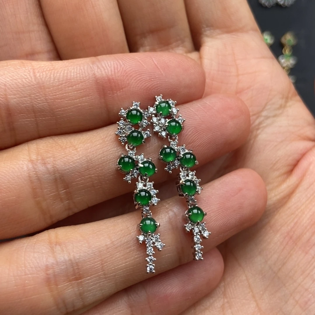 优***妇翡翠银S925镶嵌耳饰