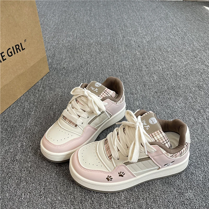 韩版粉棕面包鞋休闲板鞋女ins秋季学生百搭运动鞋2025新款小白鞋