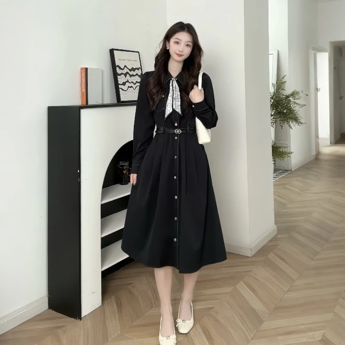 IEF/爱依服2025新款秋季仿牛仔连衣长裙显瘦长袖时尚法式