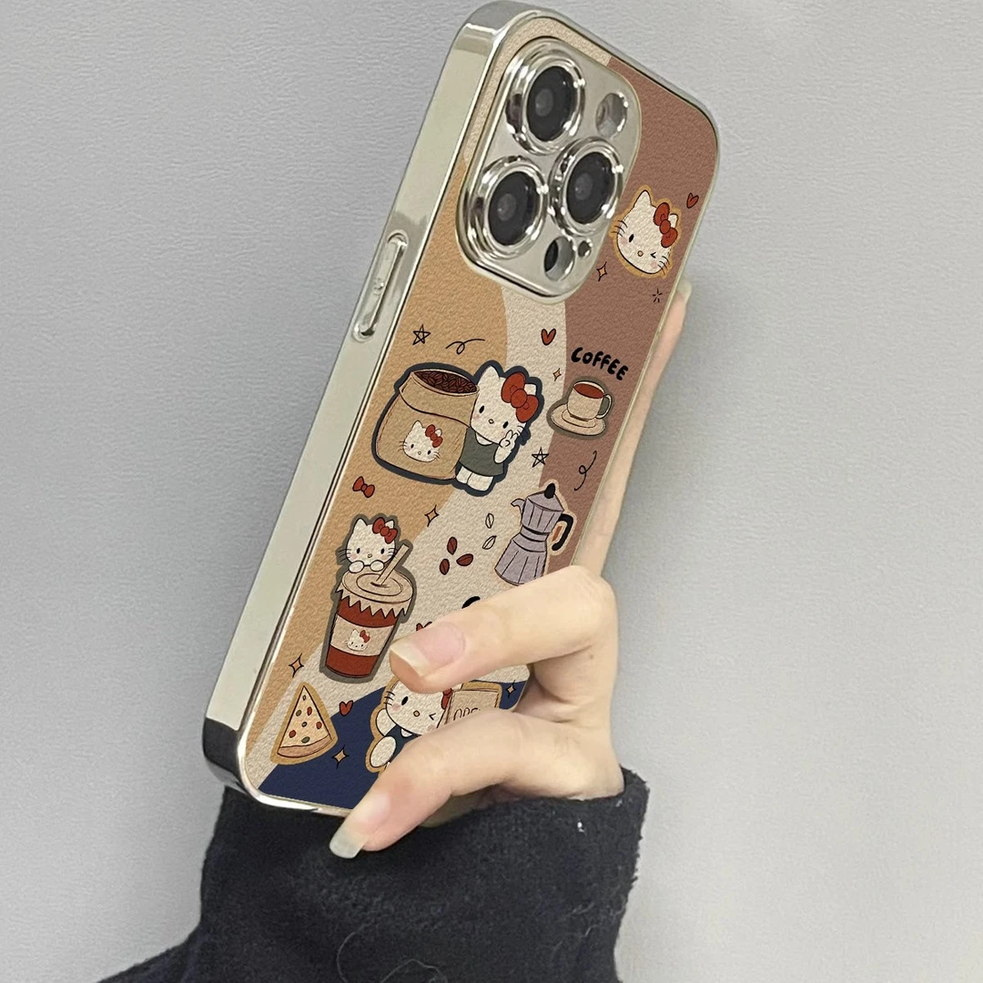 复古咖啡凯蒂猫适用iPhone15苹果16promax防摔手机壳14卡通13可爱