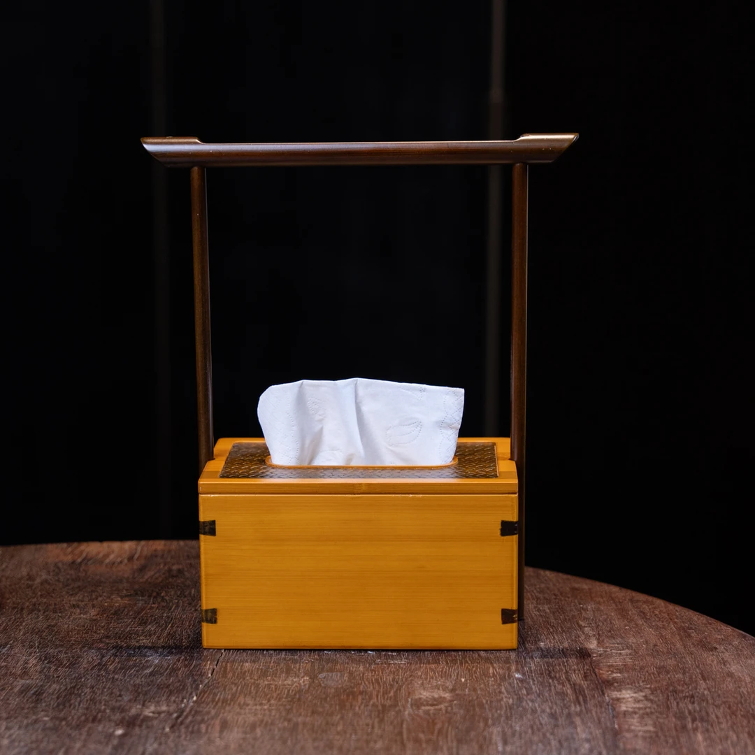 【汀香】竹制提篮手工竹编中式纸巾盒复古家用茶室客厅竹制抽纸盒