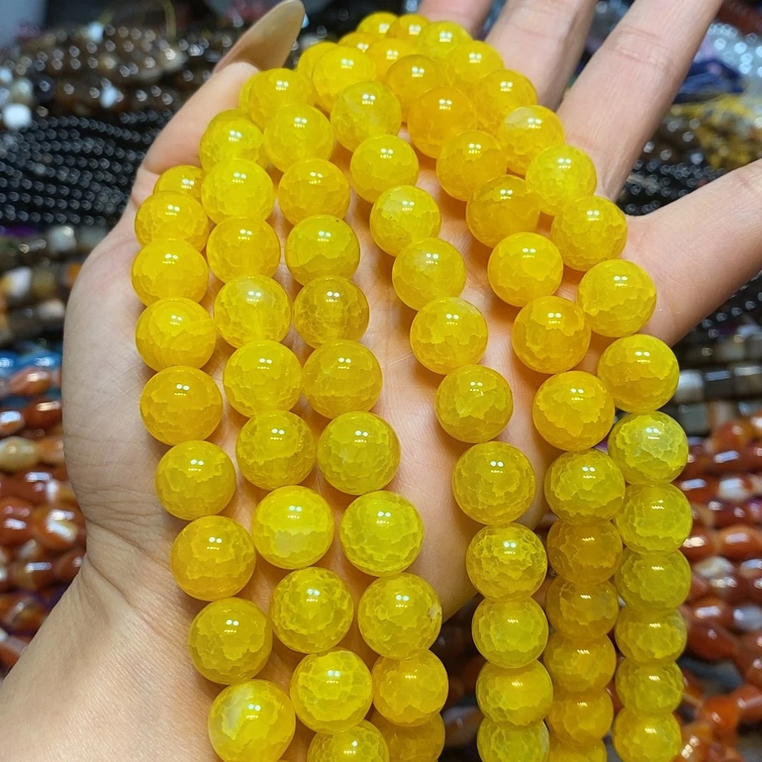 玛瑙/玉髓未镶嵌珠宝半成品12mm黄龙鳞玛瑙一条