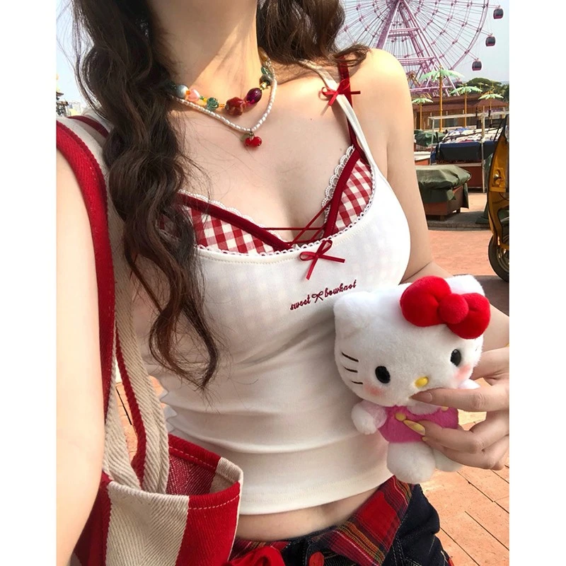 热辣美式假两件吊带背心女夏日穿搭带胸垫一体式内衣拼接无袖上衣