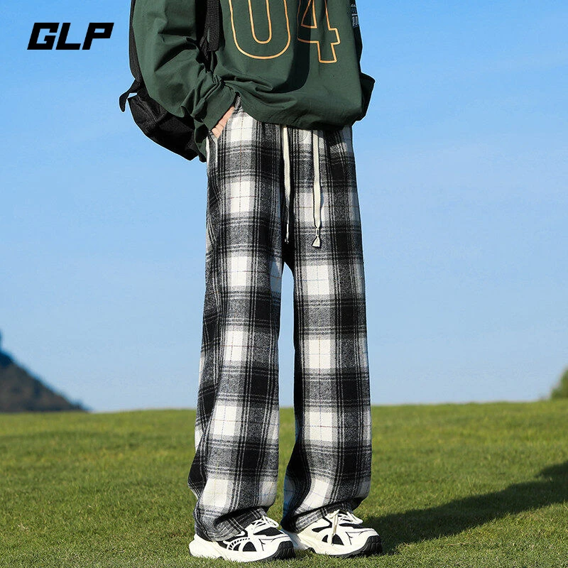 黑白格子垂感休闲裤男春秋美式复古vintage潮牌情侣宽松直筒裤子
