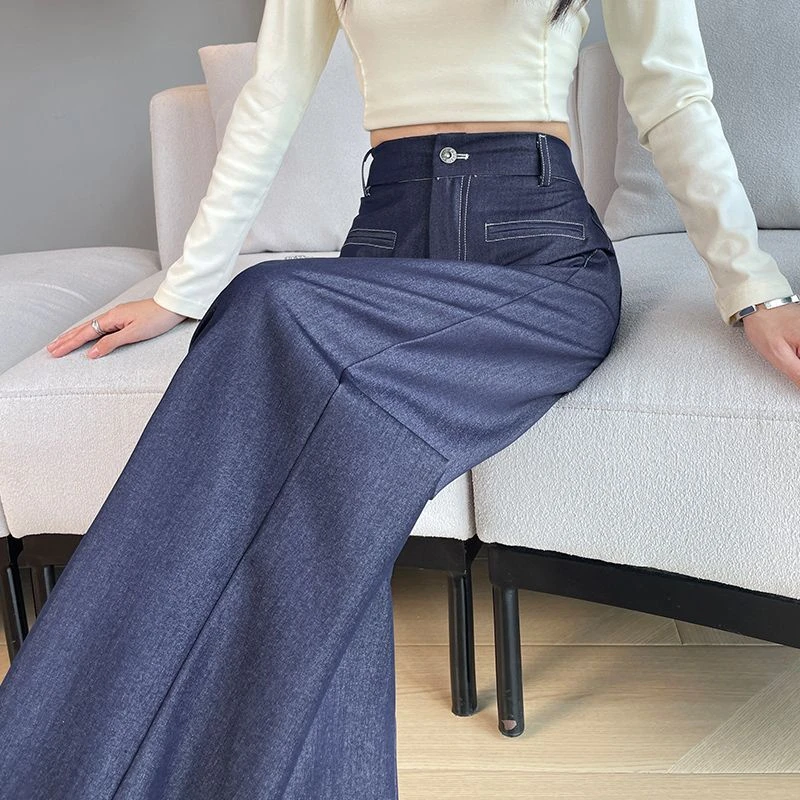 时尚牛仔裤夏季新款阔腿高腰裤女显瘦冰丝薄款直筒垂感宽松阔腿裤