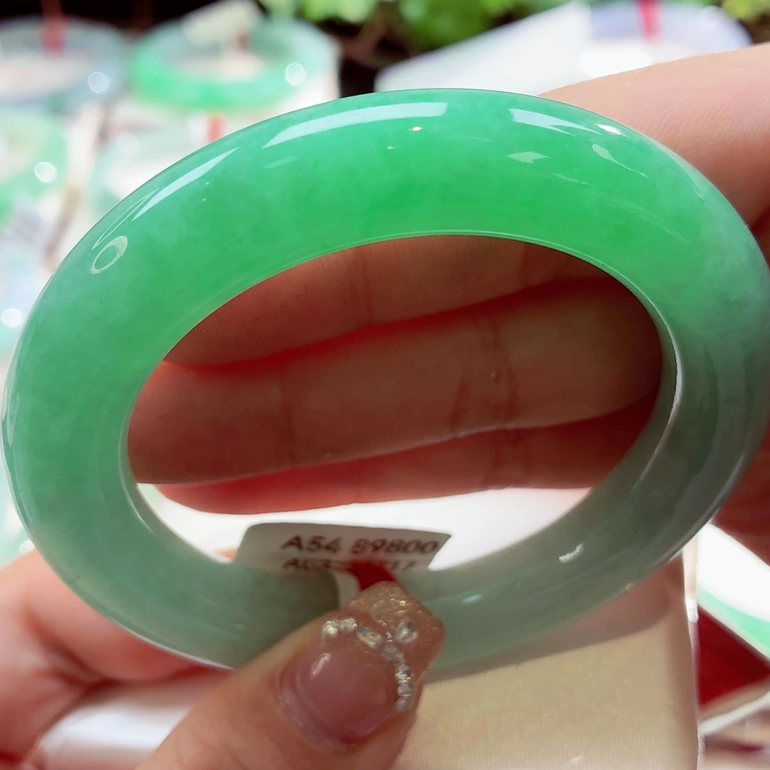 翡翠未镶嵌手镯冰果阳绿88-55