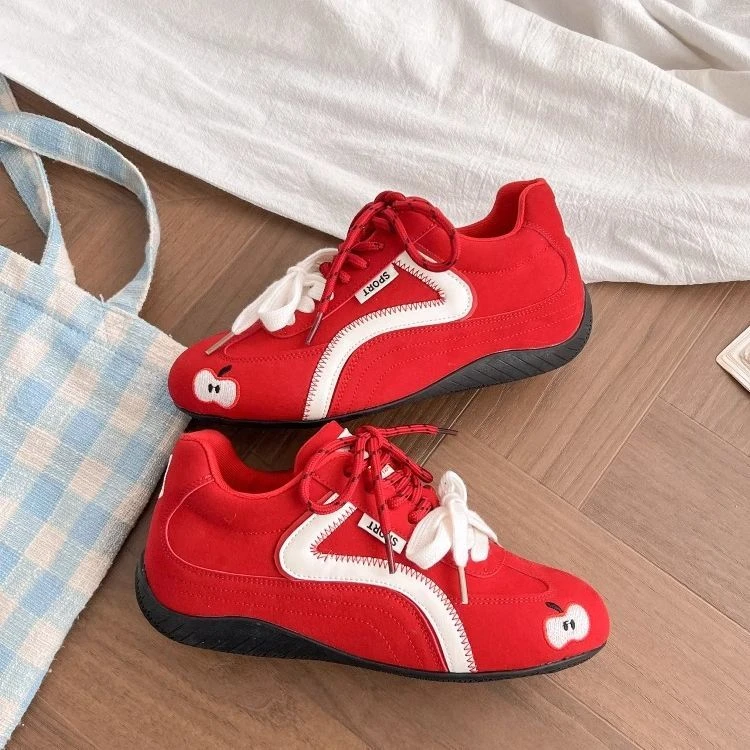 内增高5cm苹果红2025春季百搭鞋增高鞋子超轻休闲厚底红色赛车鞋