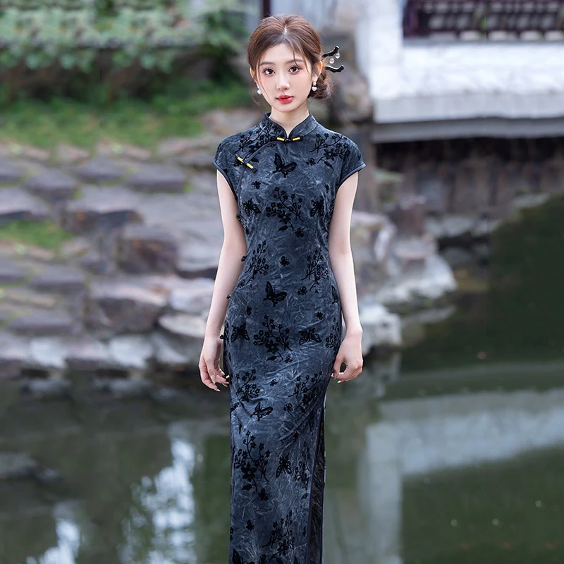 显瘦民国风中式长款改良旗袍2025新款女老上海黑色日常可穿春夏季