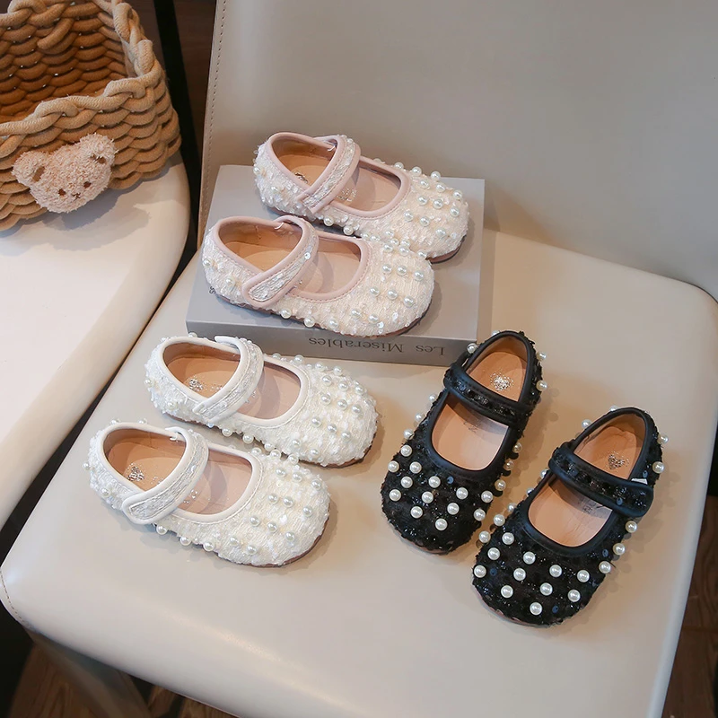 女童皮鞋2025春季新款时尚小香风亮片公主鞋宝宝洋气防滑豆豆鞋潮