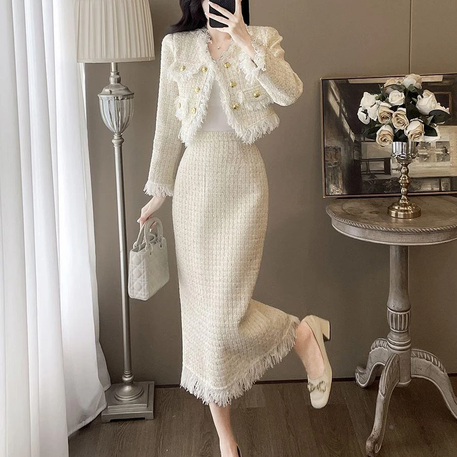 秋季法式富家千金风半身裙两件套女高级感御姐短外套小香风套装裙